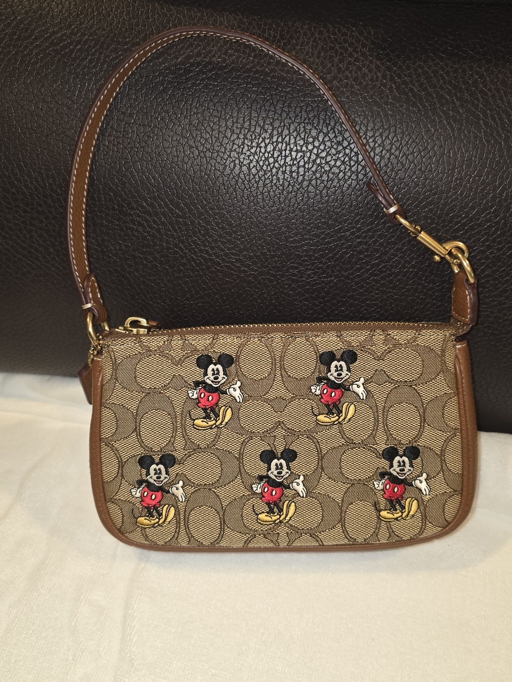 Coach x Disney Mickey Mouse Brown Signature Canvas Wristlet